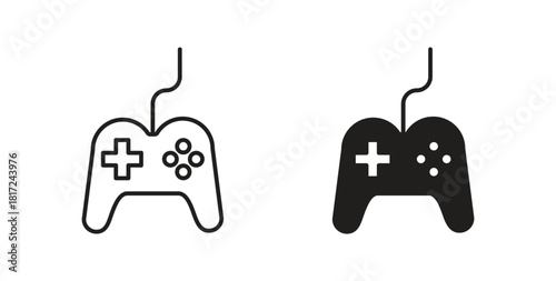 Gamepad icon in line design and solid black and white colors for designs