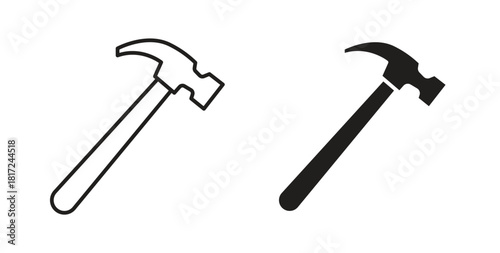 Hammer icon in line design and solid black and white colors for designs