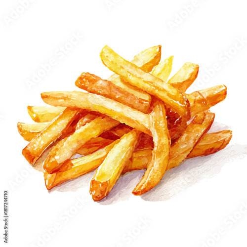French Fries watercolor artwork, high-quality professional vector illustration isolated on a white background.