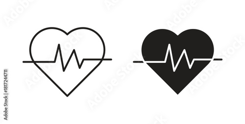 Heartbeat icon in line design and solid black and white colors for designs