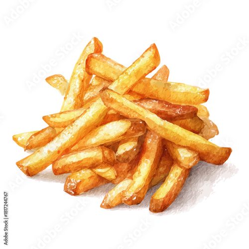Watercolor painting of French Fries, detailed and artistic vector illustration on a white background.