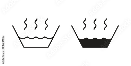 Hot Water icon in line design and solid black and white colors for designs