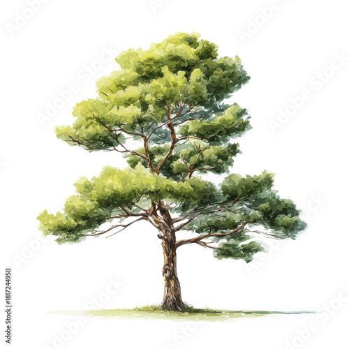 Stylized watercolor Ponderosa Pine Tree vector, modern artistic illustration with high-quality details on a pure white background.