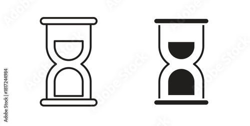 Hourglass icon in line design and solid black and white colors for designs