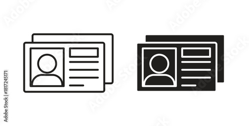 Identity card icon in line design and solid black and white colors for designs