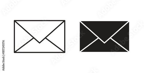 Inbox icon in line design and solid black and white colors for designs