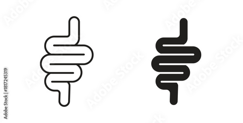 Intestine icon in line design and solid black and white colors for designs