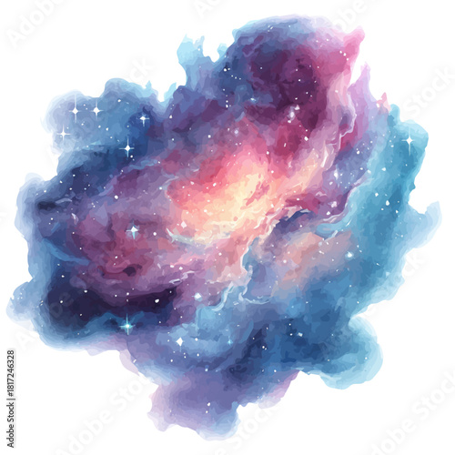 Nebula watercolor drawing vector, premium quality illustration on a clean white background.