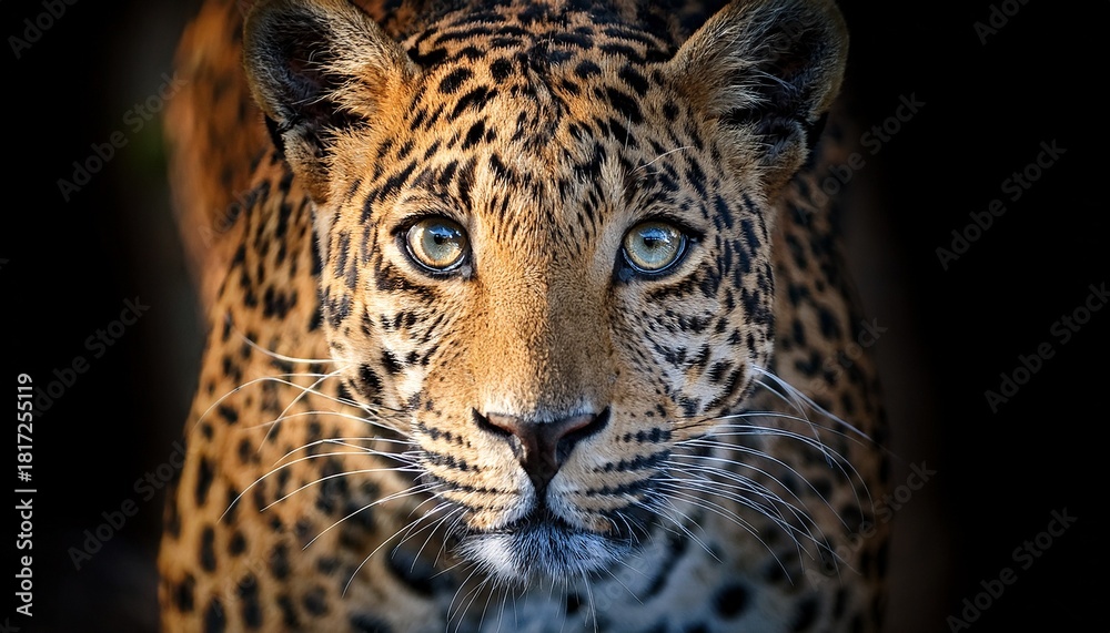 Naklejka premium Close Up Portrait Of Leopard With Intense Eyes