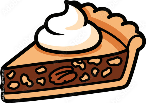 Chocolate pie slice with whipped cream topping and nuts on a transparent background, delicious dessert, sweet treat, indulgent food, inviting and appetizing view