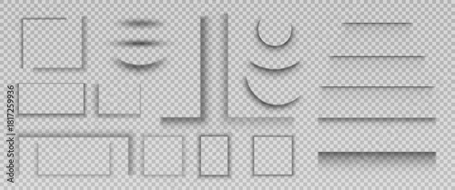 Realistic vector shadow set with soft gradients and blurred transparency on transparent background, perfect for mockups, overlays, UI elements, product displays, and web design