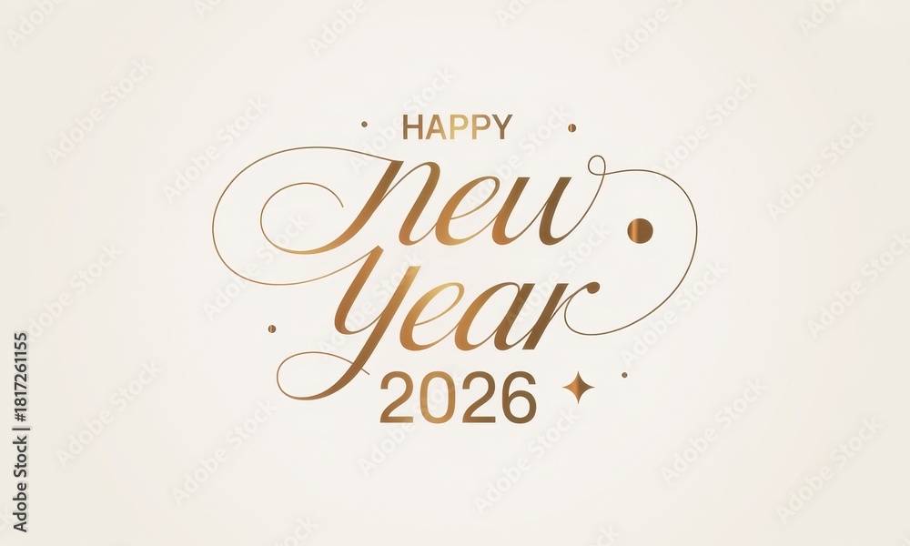 Naklejka premium Happy New Year 2026 greeting. Beautiful handwritten quote. Confetti, Celebration, Greetings, Chinese New Year. Poster, card or banner. Vector isolated on white background