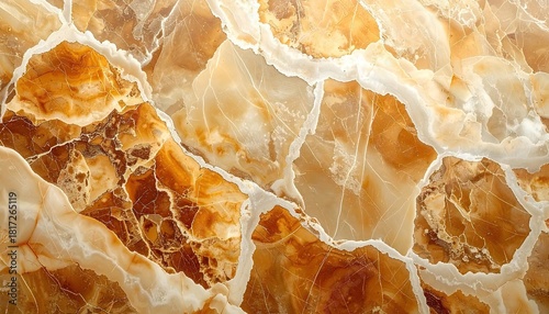 Close up of a beautiful natural onyx stone texture with warm amber and white swirls.