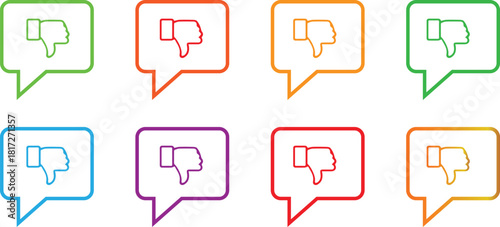 Colorful Thumbs Down Speech Bubble Outline Icons Set