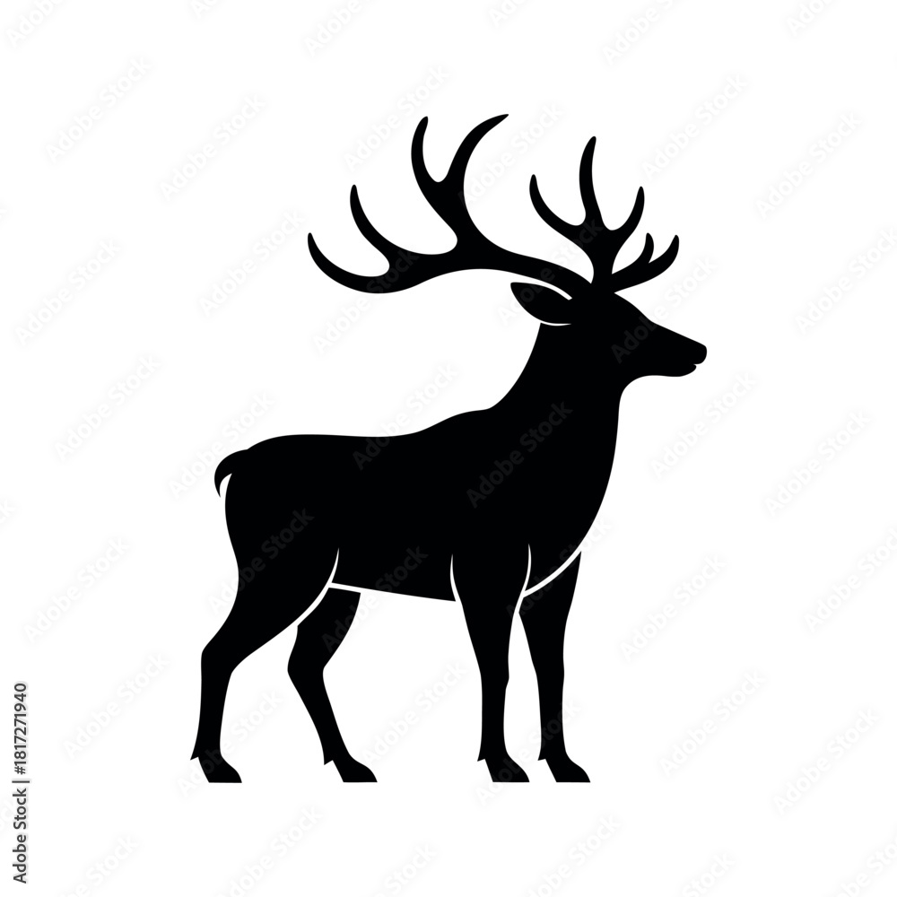 Fototapeta premium Elk Black Silhouette Line Art Vector Illustration
