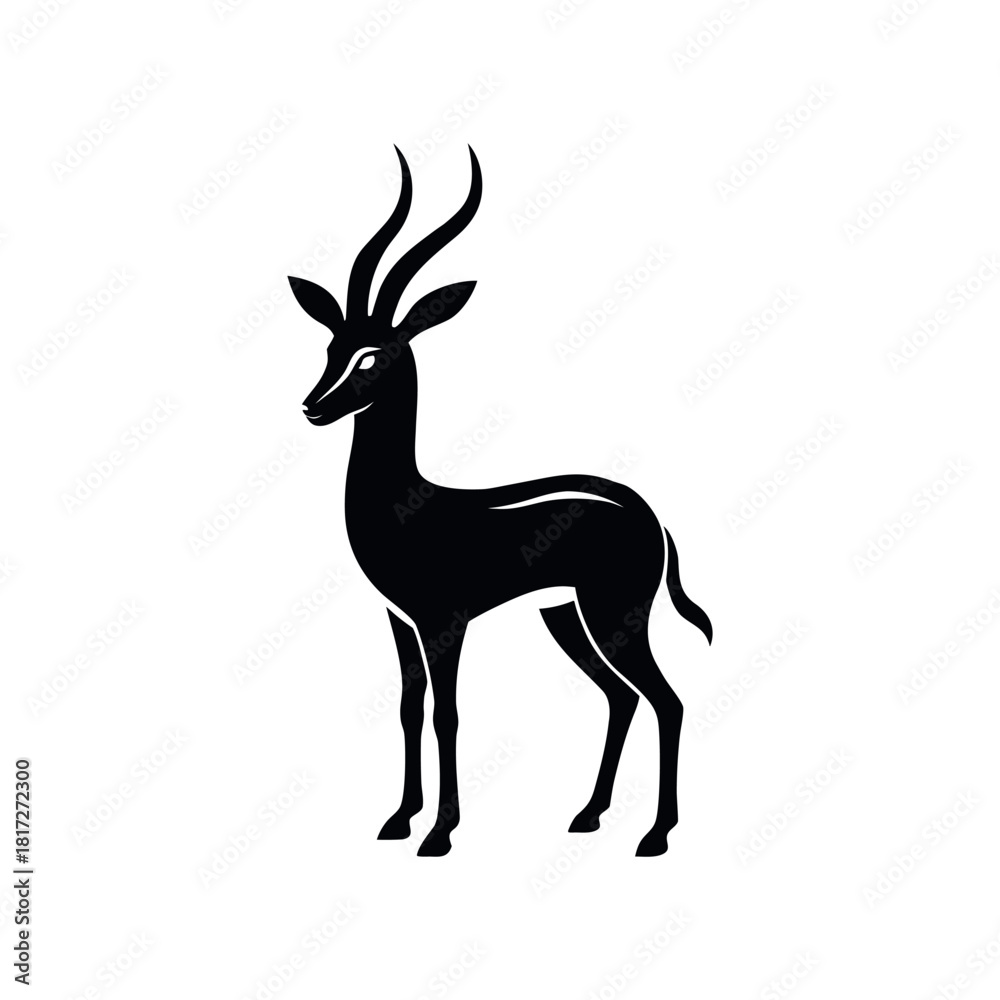 Fototapeta premium Springbok Black Silhouette Line Art Vector Illustration