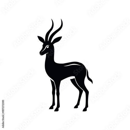 Springbok Black Silhouette Line Art Vector Illustration
