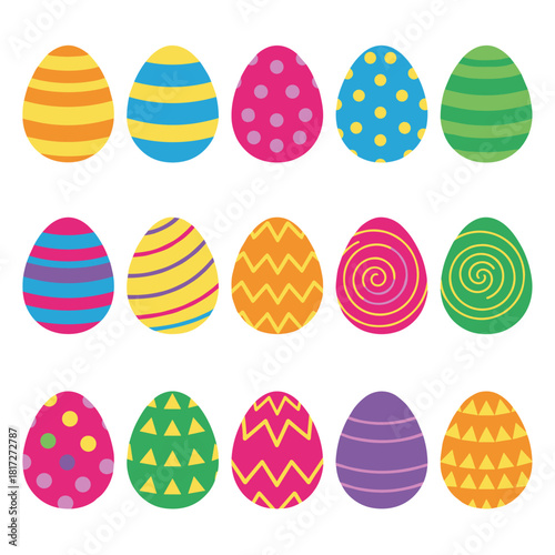 Easter eggs, an icon set for the Easter festival, Ostern egg icons showcasing decorative pattern symbols, and an isolated vector logo illustration