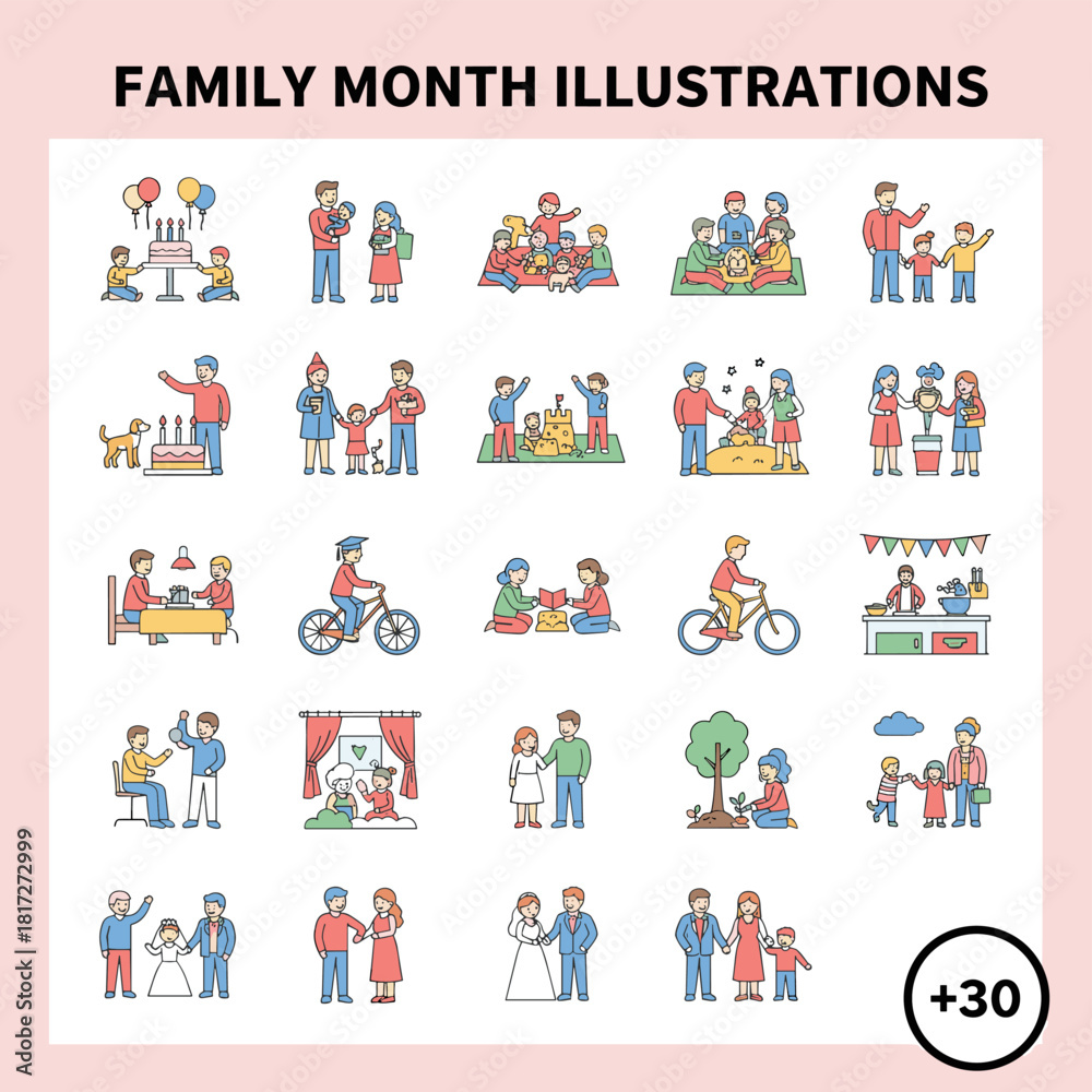 Fototapeta premium Family Month: Celebrating those who cherish their parents and adore their children with a vast collection of happy family logo icons in vector illustration