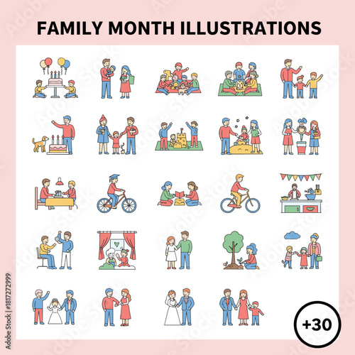 Family Month: Celebrating those who cherish their parents and adore their children with a vast collection of happy family logo icons in vector illustration