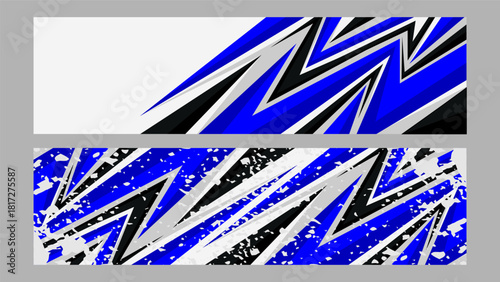 Vector set car wrap sticker design, blue white and black with geometric lines, rally racing car vehicle sticker,