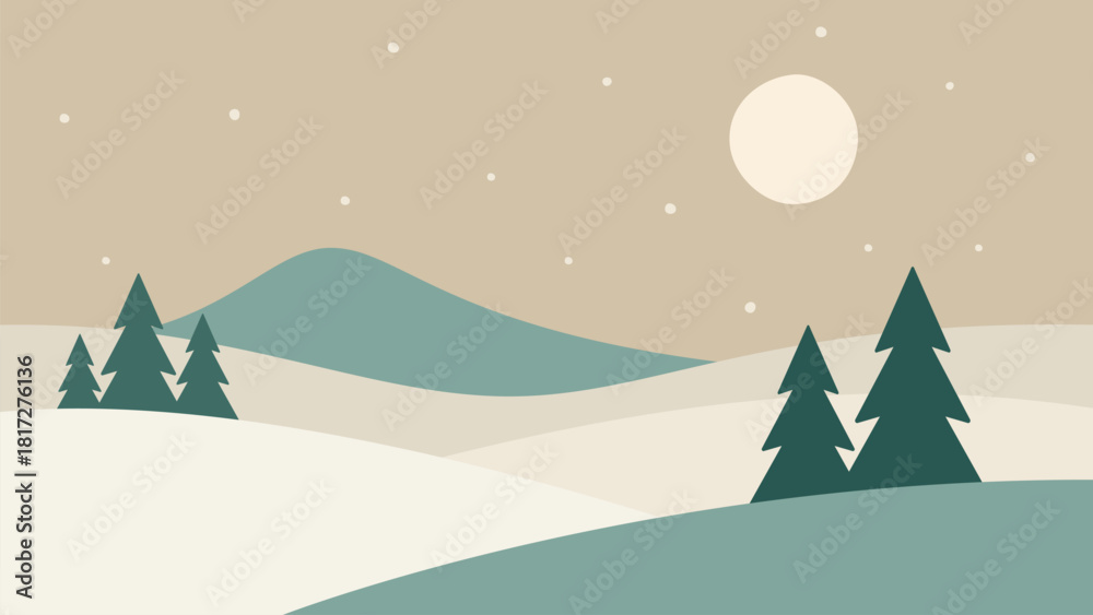 Fototapeta premium Minimalistic winter landscape. Valleys and mountain hand drawn vector illustration