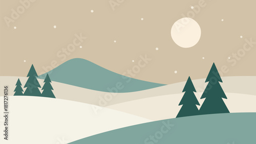 Minimalistic winter landscape. Valleys and mountain hand drawn vector illustration