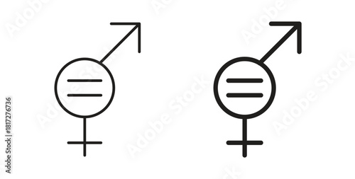 Equality icon glyph and line set thin line symbol concept.