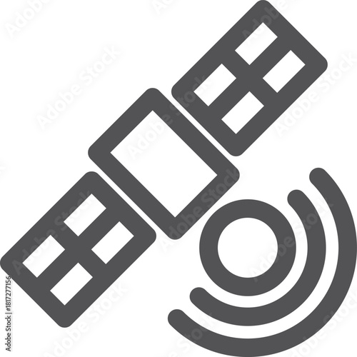 A black and white image of a satellite with a black and white line around it