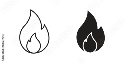 Flame icon glyph and line set thin line symbol concept.