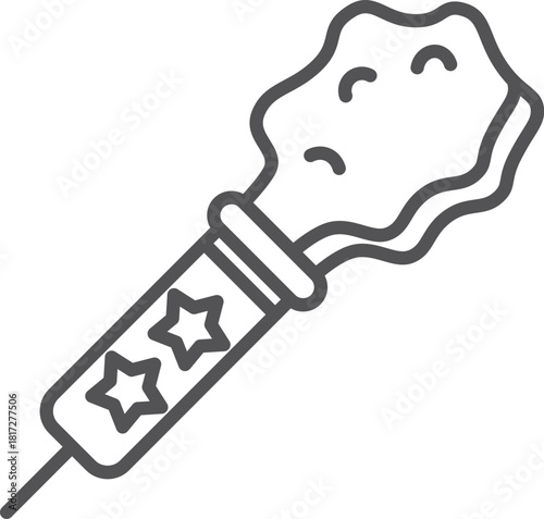 A black and white drawing of a stick with stars on it