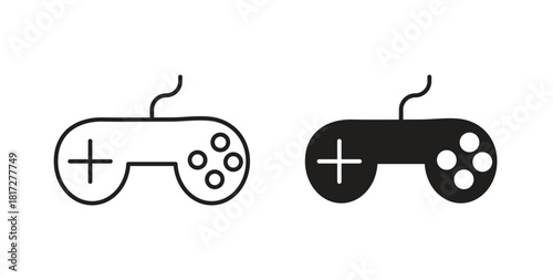 Gamepad icon glyph and line set thin line symbol concept.