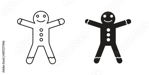 Gingerbread man icon glyph and line set thin line symbol concept.