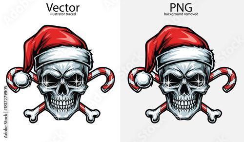 Skull with Santa hat and candy canes crossed bones christmas