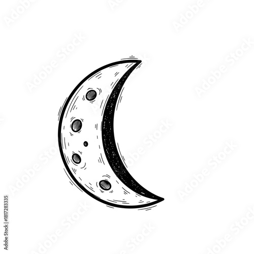 Crescent Moon Line Icon, Hand-Drawn Sketch Style, Transparent Background