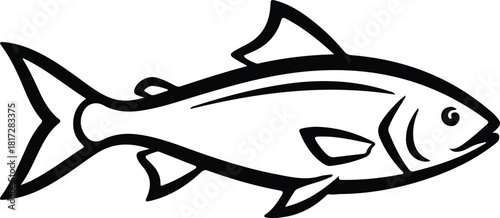 Illustration of simple fish monochrome line drawing silhouette vector