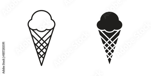 Ice cream icon with line and silhouette versions.