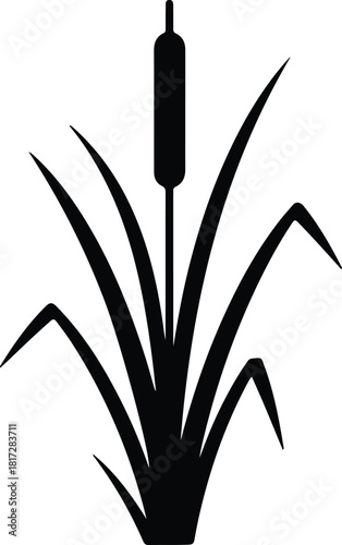 Illustration silhouette of cattail with leaves plant silhouette vector