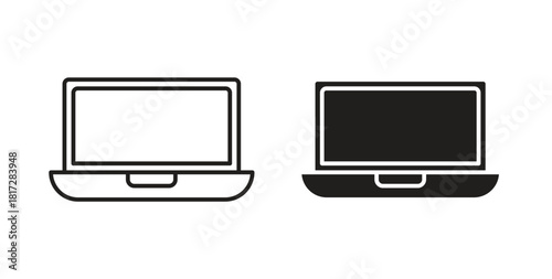 Laptop icon with line and silhouette versions.