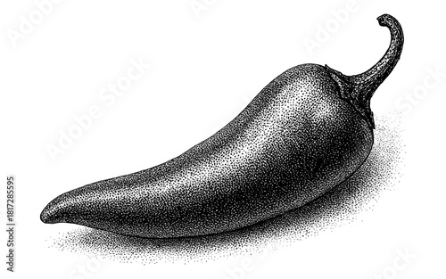 Detailed black and white stippling of jalapeño pepper