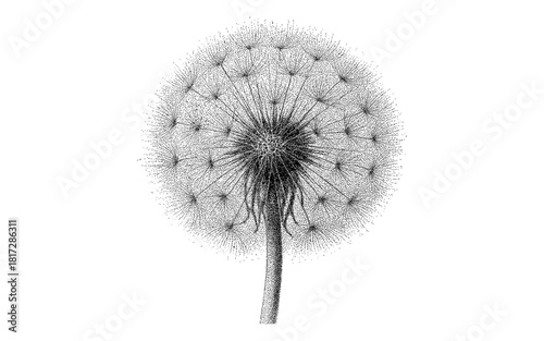 Intricate dandelion in pointillism style depicting nature's fragility and beauty