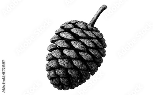 Detailed pine cone artwork in vintage engraving style on white background