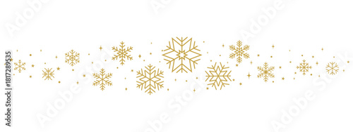 Golden Christmas snowflake divider with central star ornament, stylish winter holiday border with shimmering seasonal details