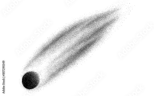 Pointillism silhouette of a comet with a detailed tail