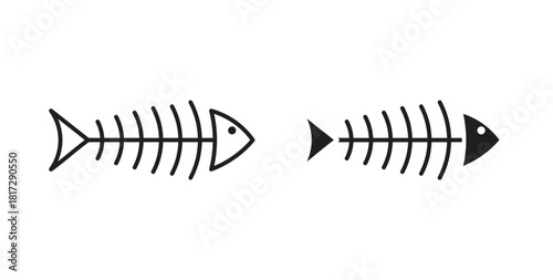 Fish bones icon in doodle and stroke style.