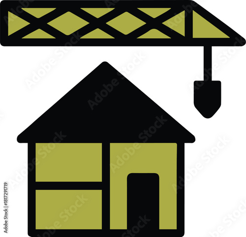 House under construction colourful silhouette vector icon on white background