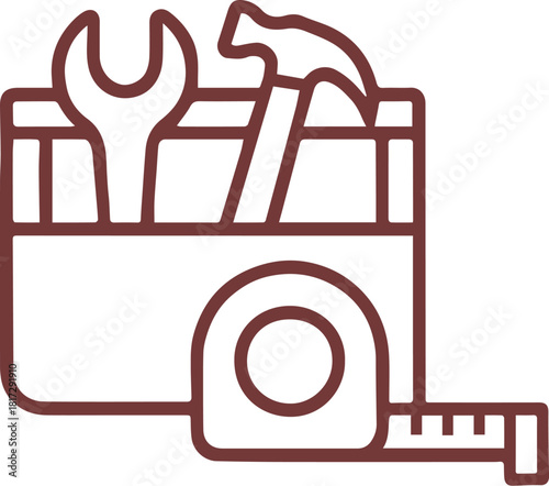 Toolbox integration measuring tape alongside other tools coloured vector line icon in white background