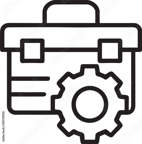 Toolbox with gear black line vector icon on white background 