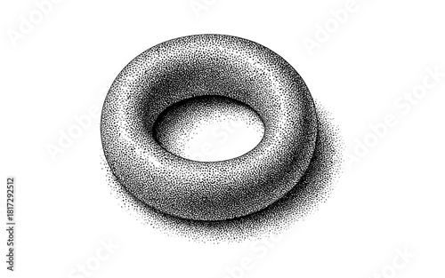 Hand drawn stippled torus design with intricate detail