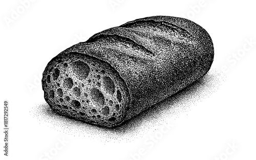 Hand drawn rustic bread loaf with detailed texture and crosshatch shading